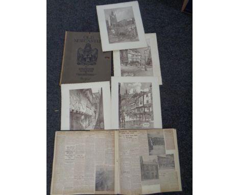 A folio of fifteen R J S Bertram reproduction prints of old Newcastle together with an early 20th century album containing ne