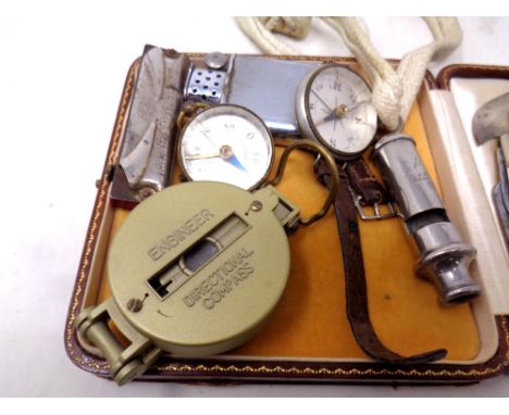 A small collection of miscellaneous items to include compass watch, two further compasses, a miniature mouth organ, an ARP wh