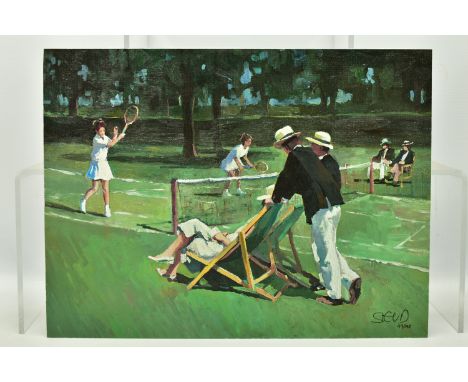 SHERREE VALENTINE DAINES (BRITISH 1959) 'PERFECT MATCH, a signed limited edition print on board depicting a tennis match, 49/
