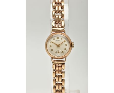 A LADYS 9CT GOLD 'AUDEX' WRISTWATCH, manual wind, round silver dial signed 'Audex, Swiss', Arabic numerals, subsidiary dial a