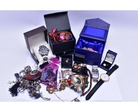 A 'ROTARY' WRISTWATCH AND OTHER ASSORTED ITEMS, quartz movement, round black chronograph dial signed 'Rotary', model number A