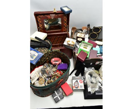 A LARGE BOX OF COSTUME JEWELLERY,  to include necklaces, bracelets, earrings, and brooches, also including a carnelian beaded