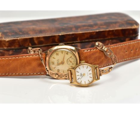 TWO WRISTWATCHES, the first a 9ct gold 'Hefix, 15 jewels' manual wind watch, round cream dial, Arabic and baton markers, subs