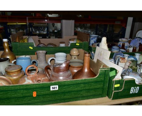 FOUR BOXES OF CERAMICS, to include a collection of art pottery, including Furness Pottery, Glenshee Pottery, Buchan Pottery, 