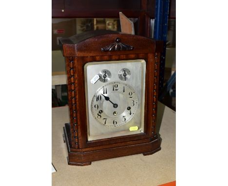 AN EARLY TWENTIETH CENTURY JUNGHANS OF WURTTEMBERG  BRACKET CLOCK, the silvered dial having black Arabic numerals and chime/s
