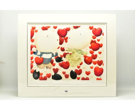 MACKENZIE THORPE (BRITISH 1956) 'DANCING IN LOVE' a limited edition print on paper of figures surrounded by love hearts 138/2