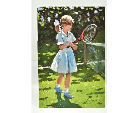 SHERREE VALENTINE DAINES (BRITISH 1959) 'PLAYFUL TIMES I', a signed limited edition print on board depicting a young girl pla