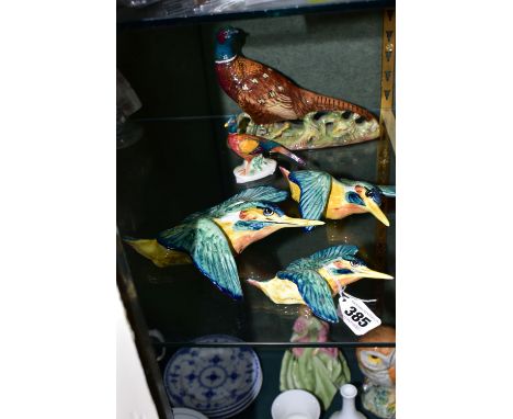 FIVE BESWICK BIRDS, comprising a set of three Kingfisher - Flying to the right wall plaques, model no's 729/1 large (wing and