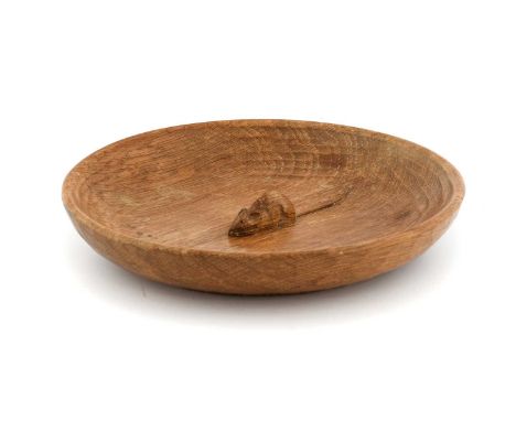 Workshop of Robert Mouseman Thompson (Kilburn): An English Oak Fruit Bowl, with carved mouse trademark to the interior, 29cm 