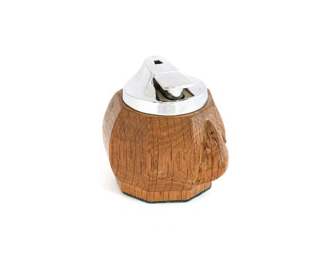 Workshop of Robert Mouseman Thompson (Kilburn): An English Oak Table Lighter, of octagonal form, with carved mouse trademark,