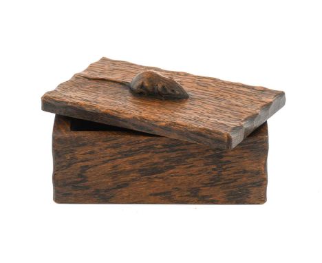 Workshop of Robert Mouseman Thompson (Kilburn): An English Oak Trinket Box and Cover, of rectangular form, the cover with car