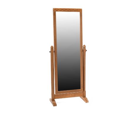 Workshop of Robert Mouseman Thompson (Kilburn): An English Oak 5ft Long Dressing Mirror, with a rectangular mirror, pivoting 