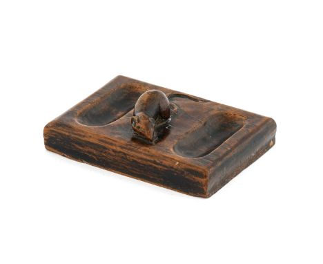 Robert Mouseman Thompson (1876-1955): An English Oak Double Pin Tray, circa 1930s, with carved mouse trademark, 13cm by 10cm,