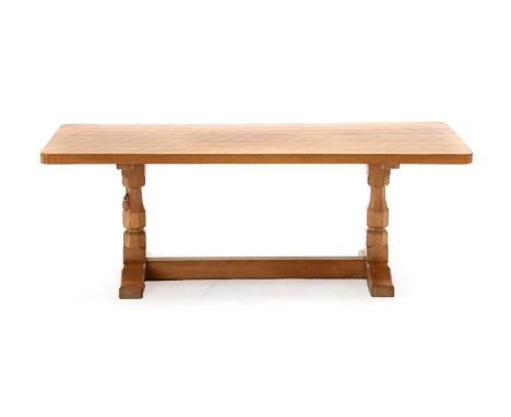 Workshop of Robert Mouseman Thompson (Kilburn): An English Oak 4ft Refectory Coffee Table, the rectangular top on two octagon