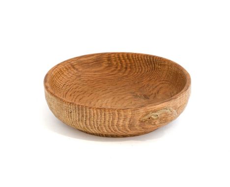 Workshop of Robert Mouseman Thompson (Kilburn): An English Oak Nut Dish, with carved mouse trademark to the exterior 15cm dia