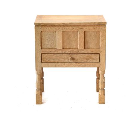 Workshop of Robert Mouseman Thompson (Kilburn): An English Oak Workbox, with a rectangular lid over a single drawer, on four 