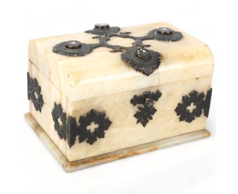 A fine quality 19th century marble/onyx games compendium, with applied engraved brass strapwork mounts, and inset Pietra Dura