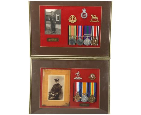 Two framed family medal groups, WWI group to R Daten Lee of the Queens Own Royal West Kent Regiment, Red Cross and post WWII 