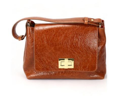 A Russell &amp; Bromley "Acer Grab" handbag, brown textured leather with red suede interior, shoulder strap, original ticket 