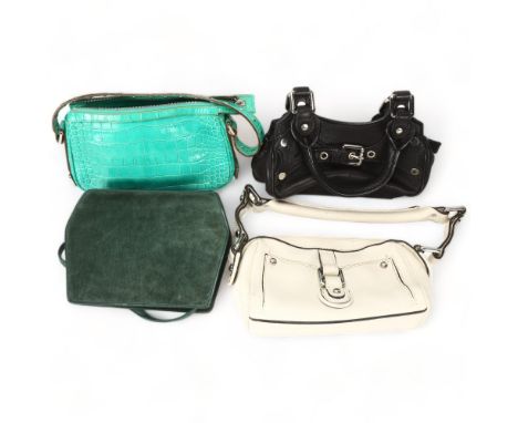4 small ladies designer handbags, including Green leather Versace bag with key ring and dust cover, 2 Max Mara bags in Black 