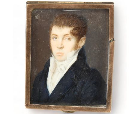 19th century miniature portrait on ivory, portrait of D Manuel de Angulo y Cano, unsigned, unmarked yellow metal frame, overa