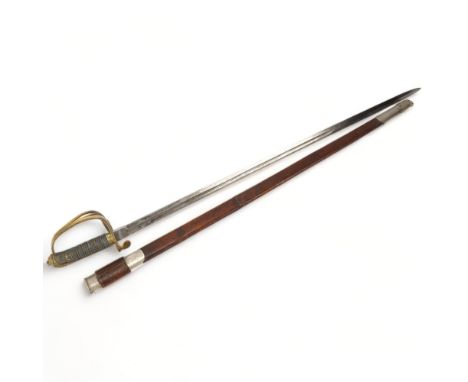 A late Victorian Infantry sword by Pipe and McGill, Maiden Lane, Strand, London with etched blade and shagreen handle, length