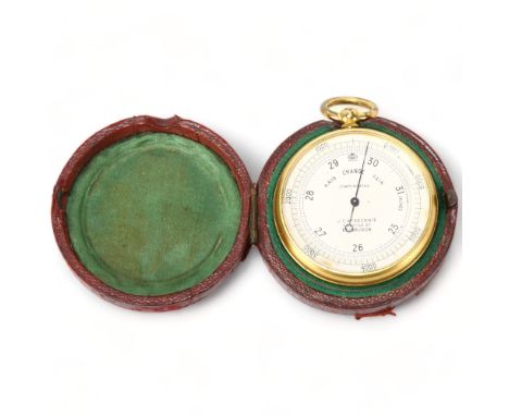 A gilt metal pocket barometer by J.C. McKechnie, 5 Castle Street, Edinburgh, in original leather outer case.Good condition 