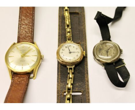 Lady's 9ct gold Vertex watch on expanding bracelet, a silver watch and a gent's Rotary watch.