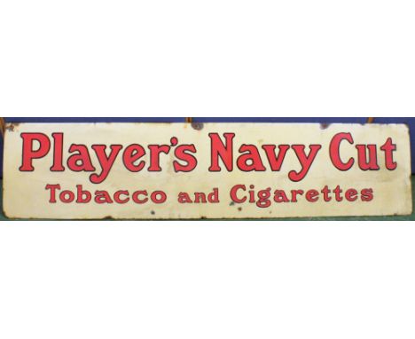 Player's Navy Cut Tobacco and Cigarettes cream enamel sign, 178cm long and 41cm high.