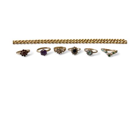 Collection Of Gold And Silver Jewellery To Include A 9ct Yellow Gold Amethyst Ring O 1/2 Approx, A 9ct Yellow Gold Garnet Clu