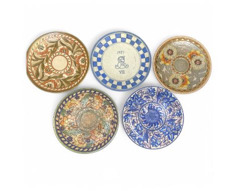 Charlotte Rhead for Crown Ducal, a collection of five various wall plates or chargers, comprising one of each of the followin