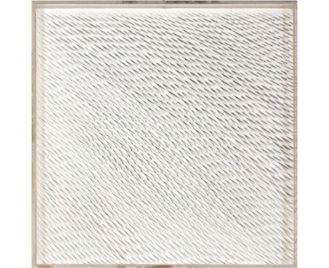 Milan Mölzer (1937 Prag - 1976 Düsseldorf)'No. 4', Gerasteter Papierschnitt auf Hartfaserplatte in Plexiglaskasten, 30 cm x 3