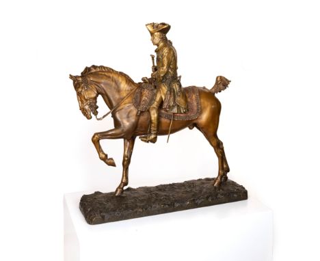 Jean-Léon Gérome (1824 Vesoul, Frankreich - 1904 Paris)'Friedrich der Große', Bronze, goldbraun patiniert, 80 cm x 81 cm Obje