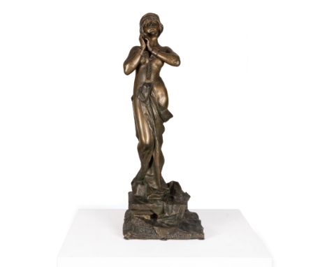 Emmanuel Villanis (1858 Lille - 1914 Paris)'Esperance', Bronze, goldbraun patiniert, Höhe 79 cm, im Guss signiert, bezeichnet