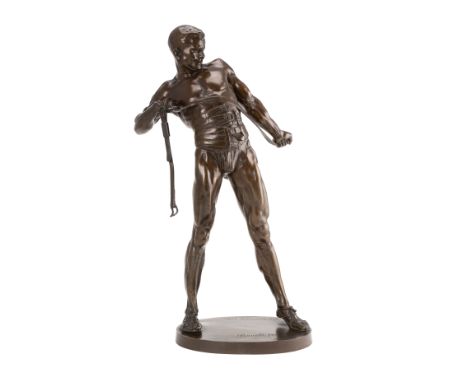 Heinrich Baucke (1875 Düsseldorf - 1915 ebenda)Der Gladiator, Bronze, braun patiniert, Höhe 50 cm, im Guss signiert, Gießerst