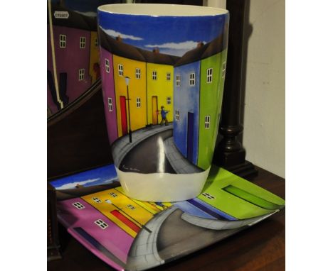Paul Horton, a Royal Worcester 'Around every corner' porcelain vase and matching tray, vase H. 31cm