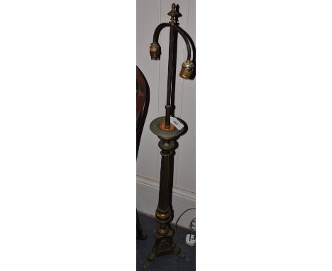 An Empire style brass floor lamp together with Paris style porcelain table lamp