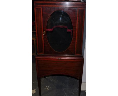 A late Victorian satinwood banded small display cabinet, converted from a polyphon cabinet, w: 54cm