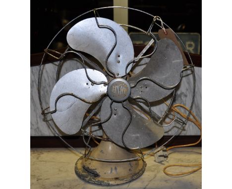 A vintage limit engineering company cream cast metal propeller fan, h:52cm