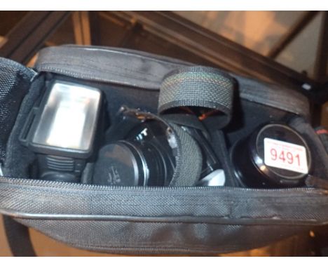 Zenith 12 x 8 camera with lens, NNK telephoto lens, flash and bag 