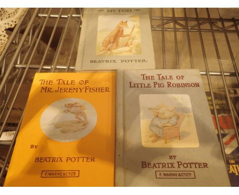 Three first edition Beatrix Potter books, Tale of Jeremy Fisher, Little Pig Robinson and Mr Tod