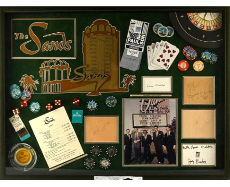 The Ratpack, large framed display featuring five signatures of the famous five Dean Martin, Frank Sinatra, Sammy Davis Jr, Pe