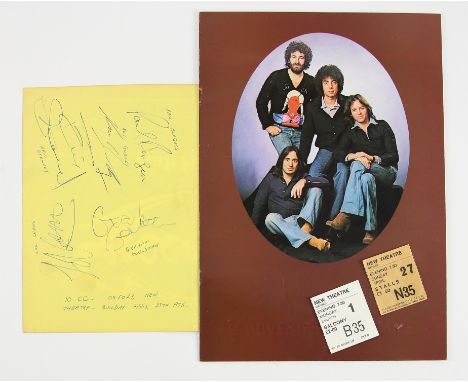 10cc - Band Signed poster from 27 April, 1975 Signed by all 5 members, concert tickets and tour brochure (4). 