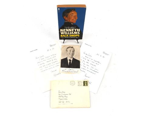 Kenneth Williams. British actor and star of the Carry On films. Two signed hand written letters, a signed photograph and sign