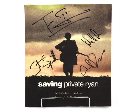 Saving Private Ryan  signed film brochure to include signatures from Steven Spielberg, Tom Hanks, Tom Sizemore and possibly M