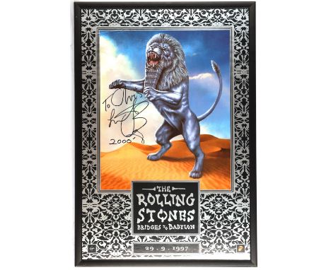 The Rolling Stones - Signed Bridges to Babylon tour poster 1997, signed To Chris by Charlie Watts and dated 2000, framed and 