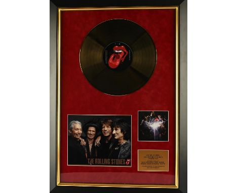 Rolling Stones Signed - A Bigger Bang CD Gold Disc Award Display with signed photograph of Mick Jagger, Keith Richards, Ronni