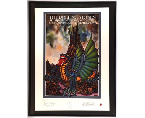 The Rolling Stones - Cardiff and Pembroke castles 1973 lithograph print poster from1994, plate signed by Jagger, Richards and