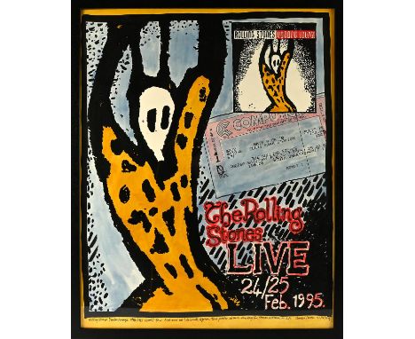The Rolling Stones - Voodoo Lounge Live in South Africa 1995, artwork by Charles Vorster. Provenance note on rear. Framed and