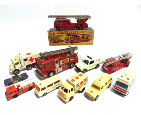 ELEVEN ASSORTED DIECAST METAL &amp; OTHER MODEL EMERGENCY VEHICLES  including a Matchbox King-Size No.K-15, Merryweather Fire